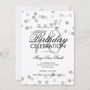 70th Birthday Party Silver Foil Glitter Lights Invitation