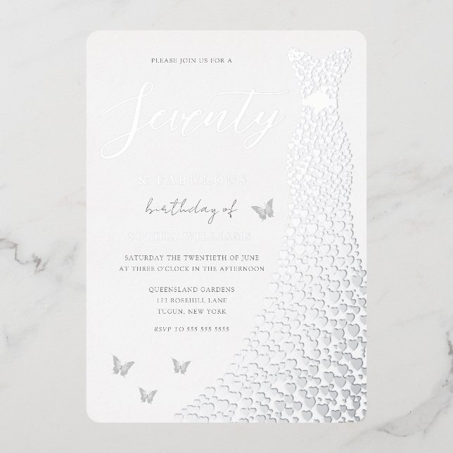 70th Birthday Party Silver Foil Heart Dress Real (Front)