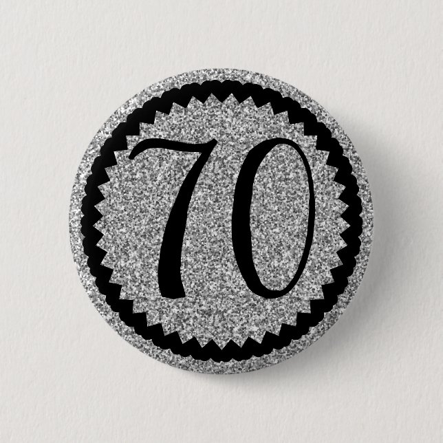70th Birthday Party Silver Glitter Classic 6 Cm Round Badge (Front)