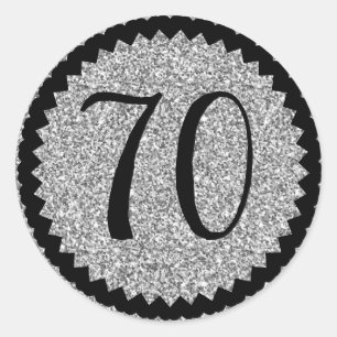 70th Birthday Party Silver Glitter Classic Round Sticker