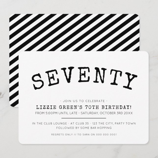70TH birthday party simple modern minimal black Invitation (Front/Back)