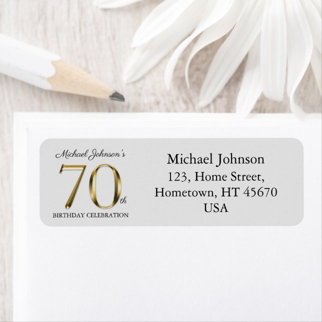 70th Birthday Party Solid Gold Classy Text Address (Insitu)