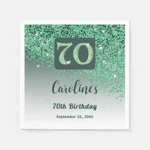 70th Birthday Party Sparkle Green Glitter Napkin