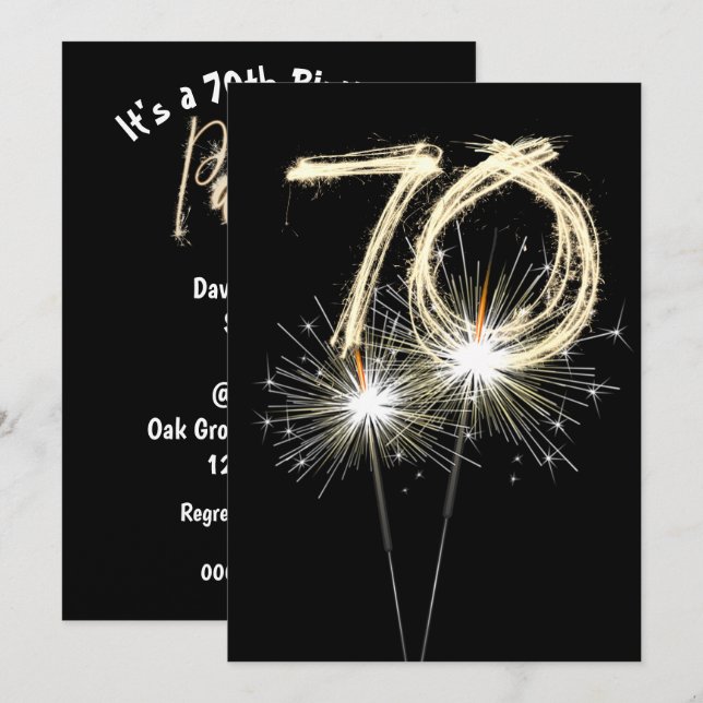 70th Birthday Party Sparklers Invitation (Front/Back)