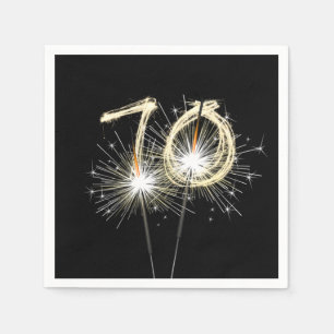 70th Birthday Party Sparklers on Black Napkin
