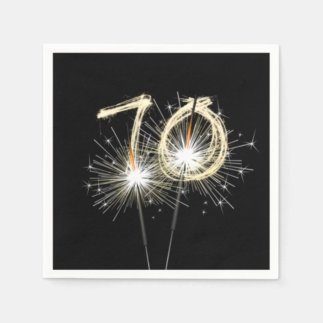 70th Birthday Party Sparklers on Black  Napkin (Front)