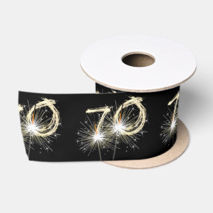 70th Birthday Party Sparklers on Black Satin Ribbon