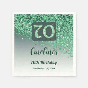 70th Birthday Party Sparkling Green Glitter Napkin