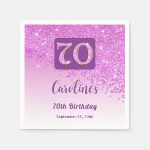70th Birthday Party Sparkling Pink Glitter Napkin