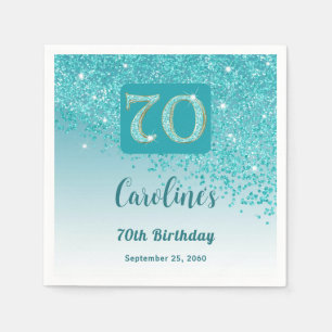 70th Birthday Party Sparkling Teal Blue Glitter Napkin