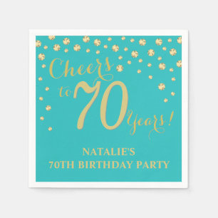 70th Birthday Party Teal and Gold Diamond Napkins