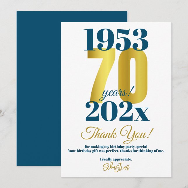 70th Birthday Party Thank You (Front/Back)