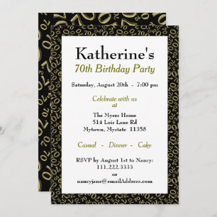 70th Birthday Party Theme - Gold and Black Pattern Invitation