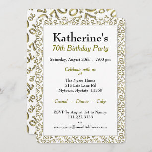 70th Birthday Party Theme - Gold and White Pattern Invitation