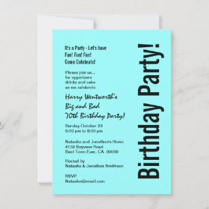 70th Birthday Party Turquoise Black Budget V101H Invitation