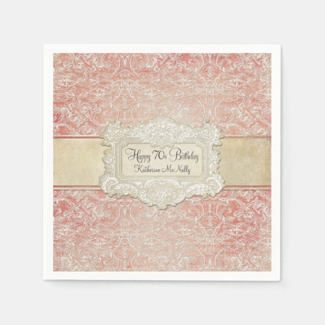 70th Birthday Party Vintage French Regency Lace Napkin (Front)