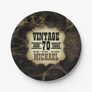 70th Birthday Party Vintage Theme Custom Name Paper Plate