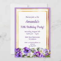 70th birthday party violet pansies flowers gold