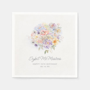 70th Birthday Party Watercolor Floral Custom Napkin