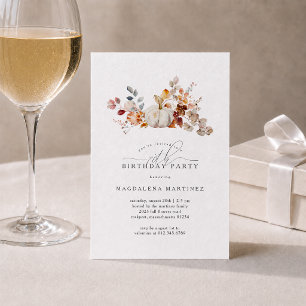 70th Birthday Party White Pumpkin Fall Flowers Invitation