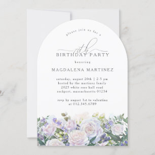 70th Birthday Party White Rose Blue Floral Invitation