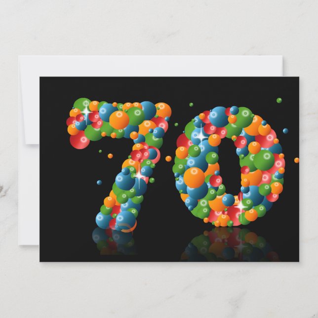 70th Birthday party, with bubbles and balls Invitation (Front)