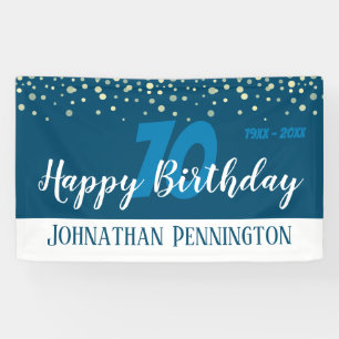 70th Birthday Party with Confetti Blue Banner