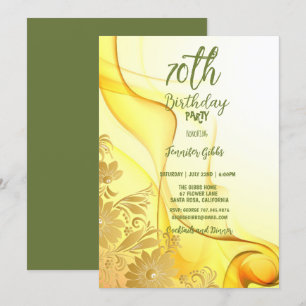 70th Birthday Party Yellow Flowers & Swirls  Invitation