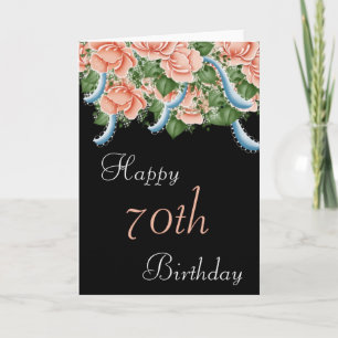 70th Birthday Peach Roses Happy Birthday Card