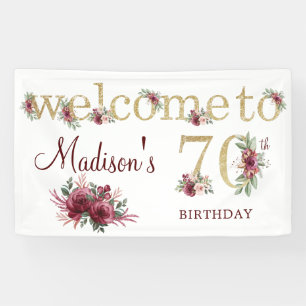 70th Birthday Personalised Burgundy Gold Banner