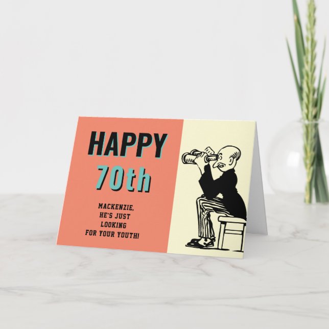 70th Birthday Personalised Retro Funny Cartoon Card (Front)