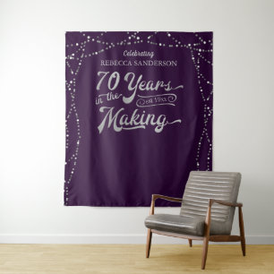 70th Birthday Photo Backdrop Purple and Silver Tapestry