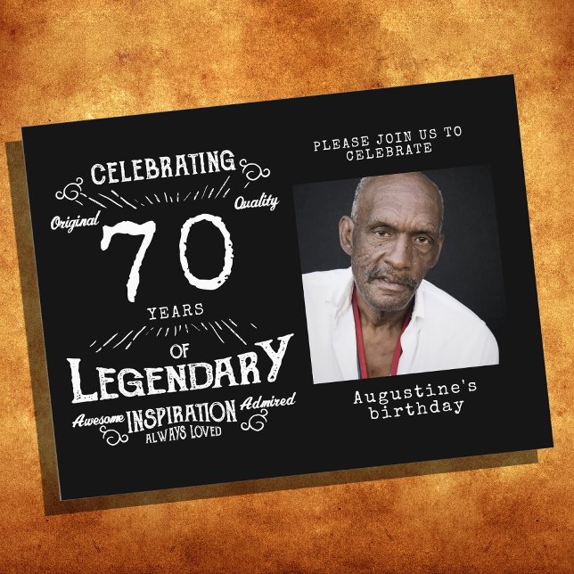 70th Birthday Photo Black Vintage Birthday Invites Postcard (Creator Uploaded)