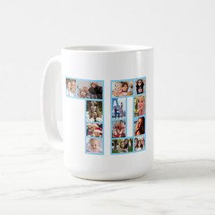 70th Birthday Photo Collage Blue Coffee Mug