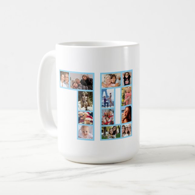 70th Birthday Photo Collage Blue  Coffee Mug (Front Left)