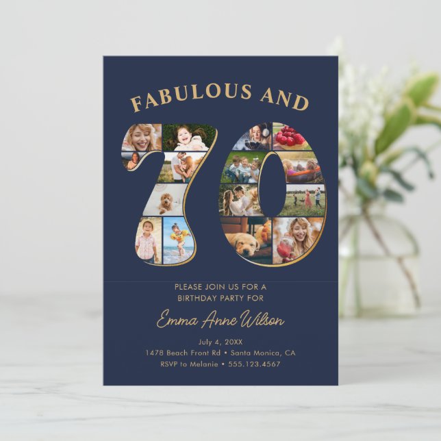 70th Birthday Photo Collage Elegant and Timeless Invitation (Standing Front)