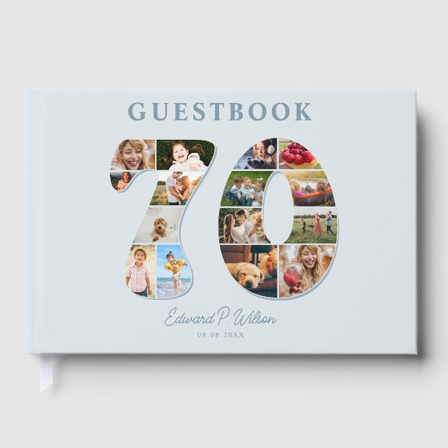 70th Birthday Photo Collage Milestone Guestbook (Front)