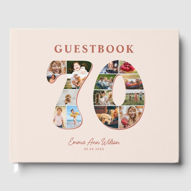 70th Birthday Photo Collage Milestone Guestbook (Front)