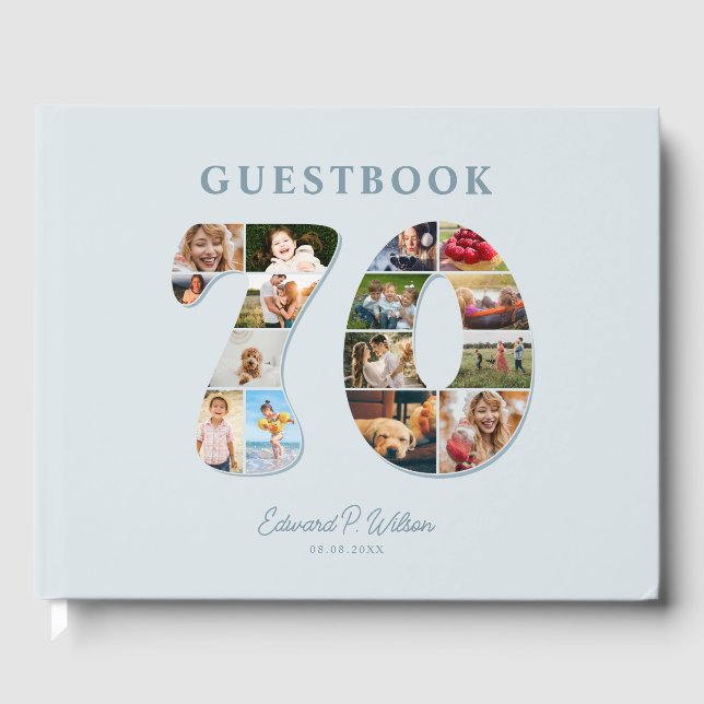 70th Birthday Photo Collage Milestone Guestbook (Front)