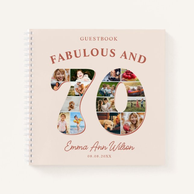 70th Birthday Photo Collage Milestone Guestbook Notebook (Front)