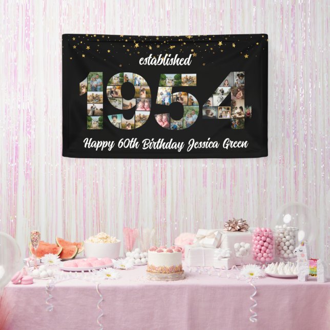 70th Birthday Photo Collage party Established 1954 Banner (Party)