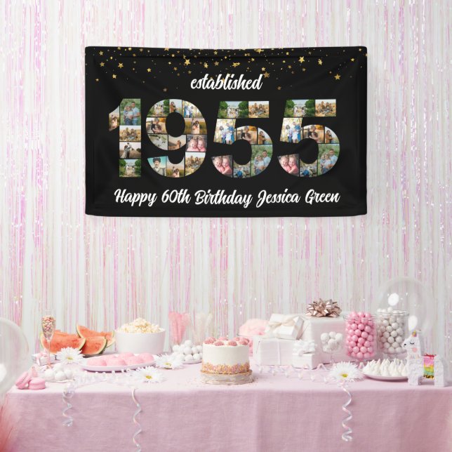 70th Birthday Photo Collage party Established 1955 Banner (Party)