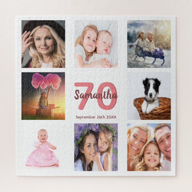 70th birthday photo collage woman white jigsaw puzzle (Vertical)