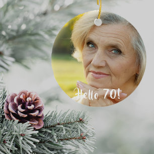 70th birthday photo hello 70 ceramic tree decoration
