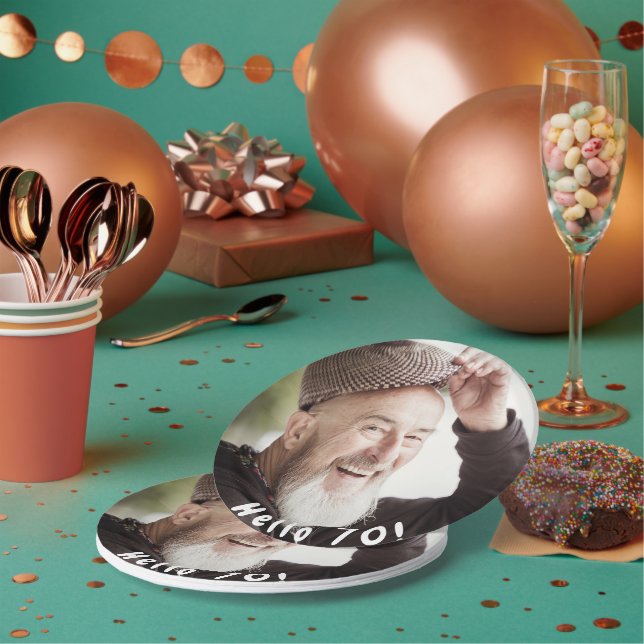 70th birthday photo hello 70 guys men paper plate (Multi)