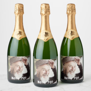 70th birthday photo hello 70 guys men sparkling wine label