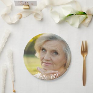 70th birthday photo hello 70  paper plate