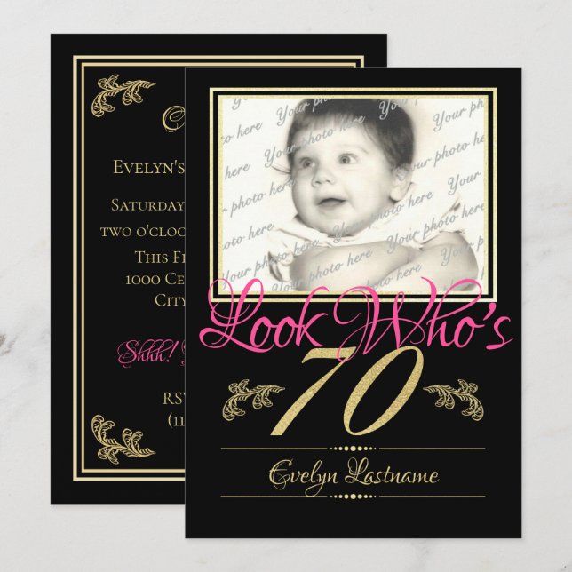 70th Birthday Photo Invitation (Front/Back)