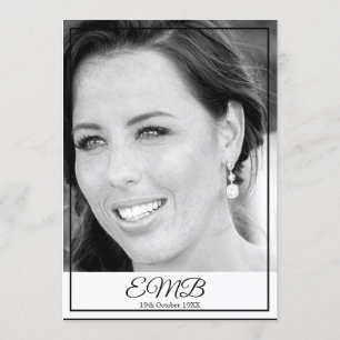 70th Birthday Photo Monogram Elegant Birthday Invitation