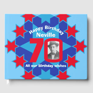 70th birthday photo star red blue guest book